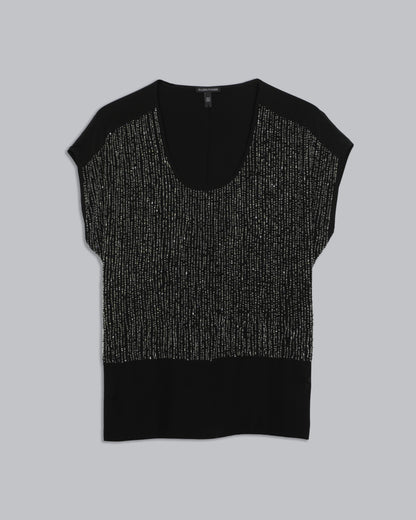 Sequined Rivulet on Silk Crepe de Chine Shirt